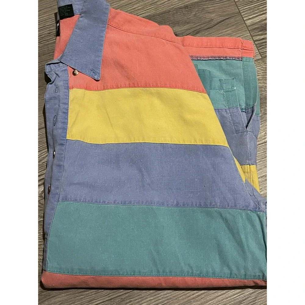 Vintage 80's Surf Stripe Color Block Pullover Beach Polo Shirt XL Zack‎ Morris